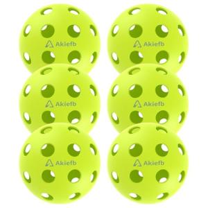 Akiefb Pro-Grade 40-Hole Outdoor/Indoor Pickleball Balls(6Pack) High Bounce, Durable Construction with Wind-Resistant Design, Built for Practice & Rec for Competitive Play(Green)