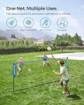 SONGMICS 13 ft Badminton Net, Height Adjustable Volleyball Net, Pickleball Net with Poles, Foldable Nylon Net for Tennis Indoor Outdoor Court, Blue Black USYQ400