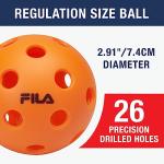 FILA Accessories Indoor Pickleball Balls - Official Indoor Pickleballs, Regulation Size with 26 Holes (Orange), Pack of 4