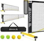 BAGAIL Portable Pickleball Net Set with Wheels, 22 FT Regulation Size & 11 FT Half Court Size 2-in-1 Pickle Ball Net with Ball Collector, Carry Bag, Easy Setup for Outdoor Indoor Driveway - Yellow