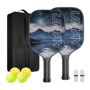 Pickleball Paddles Set of 2, USAPA Approved Fiberglass Surface Pickleball Paddle for Soft Feel & Control, Lightweight Power Rackets Set with 4 Indoor & Outdoor Balls, 2 Overgrips and a Carrying Case