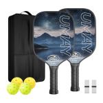 Pickleball Paddles Set of 2, USAPA Approved Fiberglass Surface Pickleball Paddle for Soft Feel & Control, Lightweight Power Rackets Set with 4 Indoor & Outdoor Balls, 2 Overgrips and a Carrying Case