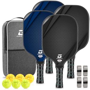 GARYE Pickleball Paddles Set of 4, Carbon Fiber Pickle Ball Paddle, USAPA Approved Lightweight Rackets 4 Pack for Adults and Teenagers, Includes 6 Balls, 1 Bag, and 4 Grip Tapes.