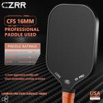 CZRR Pickleball Paddle, USA Pickleball Approved, 3K Raw Carbon Fiber Surface (CFS) High Grit & Spin, with 16MM Polypropylene Honeycomb Core, Ideal for Novice and Professional Players