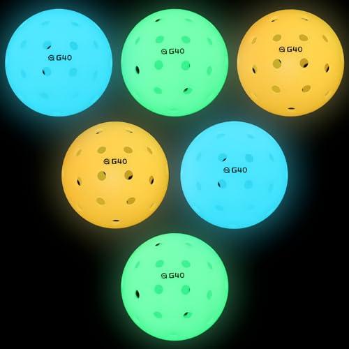 A11N Luminous Pickleballs- USA Pickleball Approved Light Up Outdoor Pickleballs, High Visibility for Nighttime, Durable and Funny Pickleball, 6 Packs