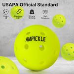 AMPICKLE Pickleball Balls，Withstands up to 1000 impacts， Crack-Resistant，40 Holes Outdoor Pickle Balls Set USAPA Official Standard，Pickle Ball for Tournament Play，3 Pack/6 Pack/12 Pack (6 Count)