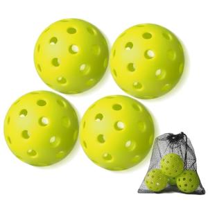 YHLOJIX 4 Pack Outdoor Pickleball Balls with Mesh Bag, Premium Pickle Balls with High Visibility, Consistent Flight & Reliable Bounce, 40 Holes Outdoor Pickleballs for Every Skill Level