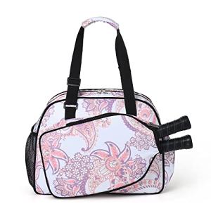 Boulder Bee | Premium Pickleball Bags | PickleBall Tote Bag for Women | Women’s Hand/Shoulder Gym Bag w Water Bottle Holder | With Racquet/Paddle Holder (Pink cashew flower)