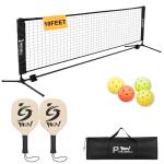 NQV Pickleball Set with Net - 10FT Half Court Size Net+2 Wood Paddles+4 Balls+1 Bag, Pickleball Kit Portable Outdoor Driveway Indoor for Adults Kids Family Beginners