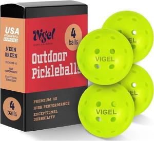 Vigel Premium Outdoor Pickleball Balls Set of 4 - USAPA Approved, Tournament and Competition play, Perfectly Balanced, High Bounce, True Flight, Durable, 40 Hole Pickleball, Ideal for All Skill Levels