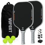 Pickleball Paddles Set of 2, Lightweight Raw Carbon and Glass Fiber Surface Pickleball Racket Set with 14mm PP Honeycomb Core, USAPA Compliant, 4 Pickle Balls, 4 Tapes, 1Bag, 1 Paddle Cleaner