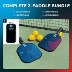 Helium Pro Carbon Fiber Pickleball Paddles - USAPA Certified Pickleball Paddles, High-Spin Texture, Lightweight Honeycomb Core (2 Paddles, 4 Balls, 1 Sports Bag)