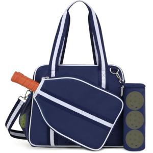 Movker Pickleball Tote Bag for Women Men with Paddle Cover Pocket External Ball Bag and Adjustable Shoulder Strap Fence Hook (Navy)