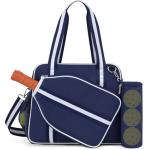 Movker Pickleball Tote Bag for Women Men with Paddle Cover Pocket External Ball Bag and Adjustable Shoulder Strap Fence Hook (Navy)