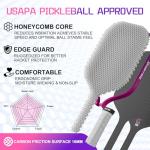 DGYGQ Professional Carbon Fiber Pickleball Paddle-16mm, Superior Control, Strong Power and Forceful Spin with 16mm Honeycomb Core Pickleball Rackets (Pink and Purple)