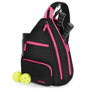AEROBIX Pink Pickleball Bag for Women & Men, Pickle Ball Backpack - Upgraded Zippers, Large Capacity, Padded Paddle Pocket, Adjustable Sling Bag (No Accessories)