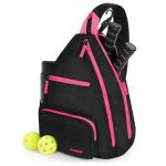 AEROBIX Pink Pickleball Bag for Women & Men, Pickle Ball Backpack - Upgraded Zippers, Large Capacity, Padded Paddle Pocket, Adjustable Sling Bag (No Accessories)