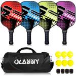 OLANNY Pickleball Paddles Set of 4 Pickleball Rackets Graphite Pickleball Set Polymer Honeycomb CoreLightweight Pickleball Set Includes 4 Pickleball Paddles + 4 Balls + 1 Pickleball Bag