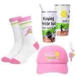 Zhamate Pickleball Hat for Women, Pickleball Accessories with Cotton Baseball Cap Socks Stainless Steel Tumbler for Birthday Christmas Pink