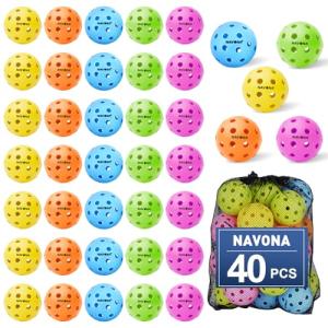 Navona 40 Pack Premium 40-Holes Multicolor Outdoor Pickleball Balls, Meet USAPA Official Requirement, Perfectly Balanced, High Bounce True Flight, Durable Outdoor Pickleball Set