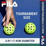 FILA Accessories Outdoor Pickleball Balls - Pickleball Set, Regulation Size Outdoor Pickleballs with 40 Holes (Lime Green), Pack of 12