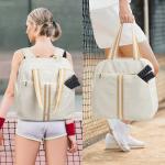 G4Free Pickleball Bag, Pickleball Backpack for Women Men, Tote Bag with Shoe Compartment & Waterproof Pocket,Ivory