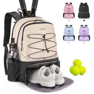 Arcoyard Tennis Bag, Large Tennis Bags For Women, Tennis Backpack with Ventilated Shoe Compartment and Insulated Pocket, Hold 2 Tennis Pickleball Rackets, Tennis Pickleball Balls and More, Beige