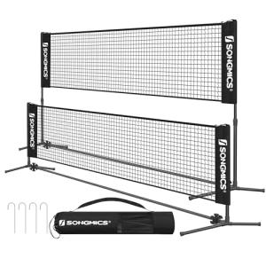 SONGMICS 10 ft Badminton Net, Height Adjustable Volleyball Net, Pickleball Net with Poles, Foldable Nylon Net for Tennis Indoor Outdoor Court, Black USYQ300HV1