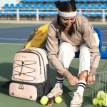 Arcoyard Tennis Bag, Large Tennis Bags For Women, Tennis Backpack with Ventilated Shoe Compartment and Insulated Pocket, Hold 2 Tennis Pickleball Rackets, Tennis Pickleball Balls and More, Beige