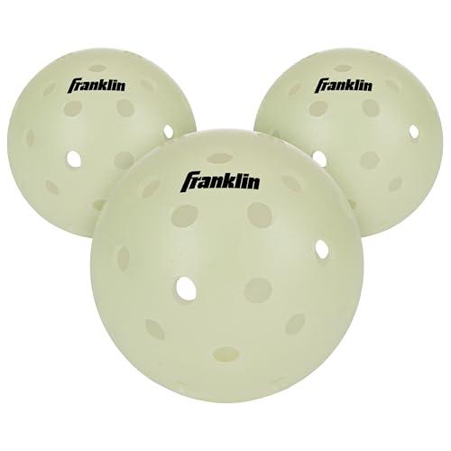Franklin Sports Glow in The Dark Outdoor Pickleballs - Light Up Pickleball Balls for Nighttime Pickleball - Glow in The Dark Green Balls - Charge with Indoor Light + Sunlight - 3 Pack