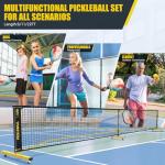 Pickleball Set Net with Wheels, Portable 3in1 Pickle Ball Net with Carry Bag- 3 Size Options, Designed for All Weather Conditions, Steady Metal Frame & Take Down for Practice & Games (Black&Yellow)