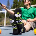 Lavley Funny Pickleball Socks for Adults - Colorful Novelty Gifts for Men, Women, & Teens - Crew Length, One Size Fits Most (US, Alpha, One Size, Regular, Regular, Pickleball Legend)
