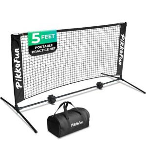 PIKKOFUN Mini Pickleball Net (5 FT Wide), Small Portable Dink Practice Net for Indoor & Outdoor, 60-Second Tool-Free Setup, Carry Bag Included, Pickleball Gifts for Women & Men, Black Net