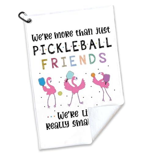 rofiowa We are More Than Just Pickleball Friends Polyester and Cotton Blend Printed Sport Towel with Clip, Pickleball Gift for Pickleball Lover, Funny Flamingo Pickleball Accessories for Men Women,