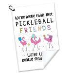 rofiowa We are More Than Just Pickleball Friends Polyester and Cotton Blend Printed Sport Towel with Clip, Pickleball Gift for Pickleball Lover, Funny Flamingo Pickleball Accessories for Men Women,