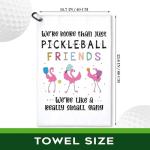 rofiowa We are More Than Just Pickleball Friends Polyester and Cotton Blend Printed Sport Towel with Clip, Pickleball Gift for Pickleball Lover, Funny Flamingo Pickleball Accessories for Men Women,