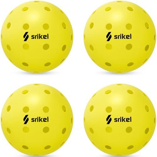 Srikel Outdoor Pickleballs - USAPA Approved Pickleball Balls, Seamless Roto-Molded Design for Durability, 4 Pack Yellow, Crack-Resistant 40-Hole Pickle Balls for Beginner Intermediate Pro Player