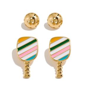 COORWEEL Sport Themed Statement Earrings 2 Pairs Pickleball Novelty Stud Earrings for Women Sports Jewelry Gift