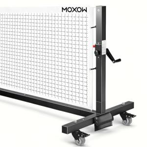 MOXOW Semi-Permanent Pickleball Net for Tournament Play, Heavy-Duty Net with Premium Crank Tension System, All-Weather Rust-Resistant Aluminum Frame with Moveable Wheels