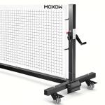 MOXOW Semi-Permanent Pickleball Net for Tournament Play, Heavy-Duty Net with Premium Crank Tension System, All-Weather Rust-Resistant Aluminum Frame with Moveable Wheels
