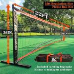 Portable Pickleball Net for Driveway, 22FT Regulation Size Pickle Ball Net with 4 Outdoor Pickleballs and Carry Bag, Weather Resistance Strong Steel Frame