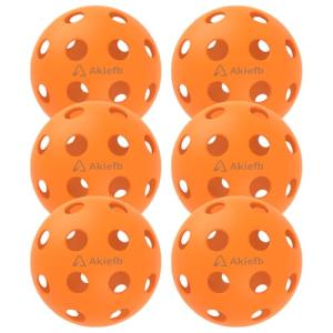 Akiefb Pro-Grade 40-Hole Outdoor/Indoor Pickleball Balls(6Pack) High Bounce, Durable Construction with Wind-Resistant Design, Built for Practice & Rec for Competitive Play(Orange)