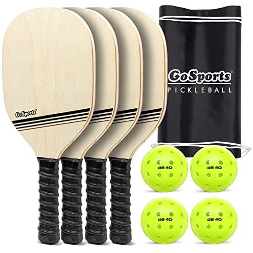 GoSports Pickleball Set with 4 Paddles, 4 Regulation Pickleballs and Carry Case - Classic