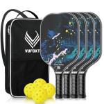 Pickleball Paddles Set of 4, USAPA Approved 99.99% Carbon Fiber Surface Pickleball Sets PP Honeycomb Core Pickleball Rackets, Lightweight Paddles with 4 Balls 1 Bag for Beginners Medium (Blue Waves)