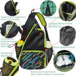 Alveroya Pickleball Sling Bag with Shoe Compartment for Men Women, Professional 2-3 Paddle Backpack, Large Capacity Bag with 36oz Water Bottle Pocket & Fence Hook - Black/Neon Green