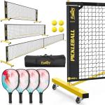 Pickleball Set Net with 4 Paddles, 6FT/11FT/22FT Portable 3-in-1 Pickle Ball Net with Carry Bag, Pickleballs, Designed for All Weather Conditions (3-in-1 Pickleball net with Rackets)
