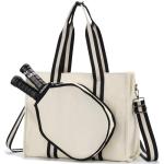 VASCHY Pickleball Tote Bags For Women With Fence Hook, Canvas Pickleball Paddle Holder Case Work/Gym/Sports Tote for 2 Rackets Beige