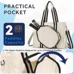VASCHY Pickleball Tote Bags For Women With Fence Hook, Canvas Pickleball Paddle Holder Case Work/Gym/Sports Tote for 2 Rackets Beige