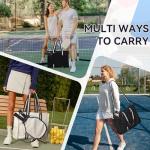 VASCHY Pickleball Tote Bags For Women With Fence Hook, Canvas Pickleball Paddle Holder Case Work/Gym/Sports Tote for 2 Rackets Beige