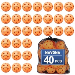 Navona 40 Pack Premium 26-Holes Orange Indoor Pickleball Balls, Meet USAPA Official Requirement, Perfectly Balanced, High Bounce True Flight, Durable Indoor Pickleball Set